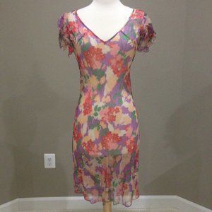 NWOT silk chiffon floral print semi sheer dress